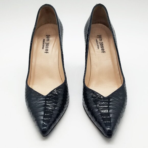 Jon Josef Sweetheart Pointed Toe Block Heel Pump Black Croco Patent Leather 7.5 - Picture 3 of 16